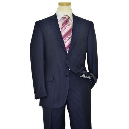 Bertolini Navy / Fuchsia / Sky Blue Pinstripes Wool & Silk Blend Suit 79408